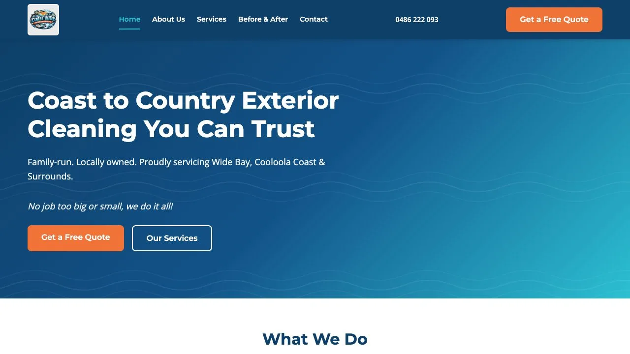 Coastwide Exterior Cleaning website homepage shown on desktop